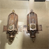 Pair of Gothic Iron and Brass Sconces