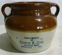 stoneware bean pot with advertising