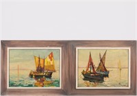 Pair Oil on Canvas - Sailboat Scenes - Pirelli