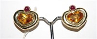 Pair of 18ct gold earrings set with large citrine