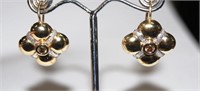 Pair 18ct gold earrings, flower form,