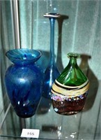 3 various studio glass pieces incl. vase by