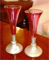 Pair of epergne style trumpet vases each with a