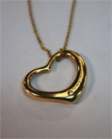 Tiffany heart shaped pendant, 18ct gold on chain