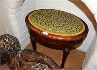 Oval stool, 4 fluted legs and upholstered seat