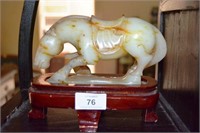 Carved jade horse, 18cm L, comes with wooden