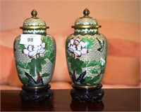 Pair of Chinese lidded cloisonne vases with