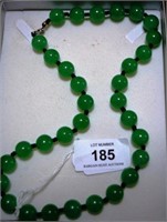 Green jade beaded necklace, double knotted