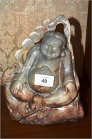 Large carved seated jade Buddha, 22cm T