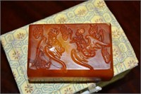 Amber coloured carved soapstone Chinese seal,