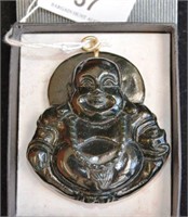 Large black carved jade Buddha pendant with