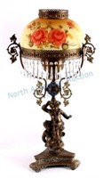 Antique Bronze Cherub Kerosene Table Lamp