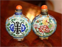 Pair of Chinese cloisonne snuff bottles each with