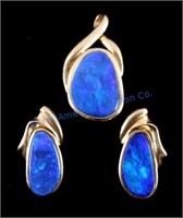 14K Gold Australian Boulder Opal Earring & Pendant