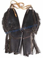 Early Mexican Black Leather Chaps Circa 19th C.