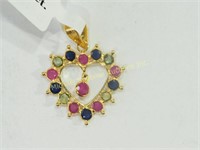18K YELLOW GOLD SAPPHIRE AND RUBY PENDANT