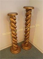 PAIR OF HAND CARVED WOODEN GILDED PLINTHS