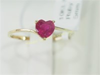 10K YELLOW GOLD HEART SHAPED RUBY RING