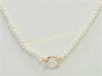14K GOLD QUARTZ  AND FRESHWATER PEARL NECKLACE