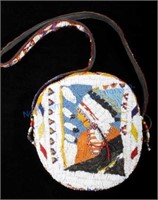 Plains Fully Beaded Bag Chief's Bust Early 1900