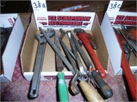BOX OF CRESCENT WRENCH, WRENCHES, PIPE WRENCH