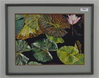 Framed Watercolor of Lilly Pads by Roger Smith