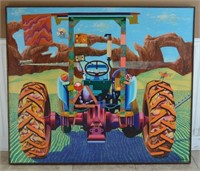 Tractor with Cheetah Oil on Canvas by Roger Smith