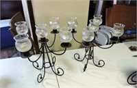 Pair of Metal Candelabras with Glass Inserts