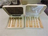 Pair of Gold Plated Party Knives Spoon Sets