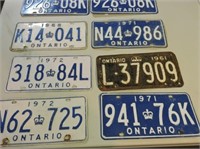 Lot of Eight Ontario License Plates