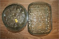 2 GREEN GLASS OVEN PROOF BAKING DISHES ROUND WITH