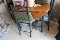 OAK AND WROUGHT IRON DINETTE SET DROP SIDE TABLE