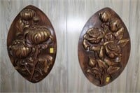 2 CHALKWARE STYLE WALL PLAQUES FLORAL DESIGN -