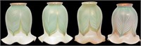 4 Quezal Pulled Feather Art Glass Shades