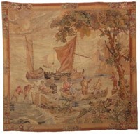 19th Century Tapestry With Ship Scene