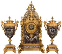 3 Pc. Bronze and Champleve Clock Set