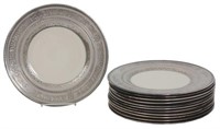 12 Belleek Silver Overlay Dinner Plates