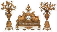 3 Pc. Marble and Bronze Mantle Clock Set