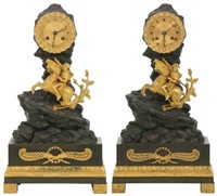 Pr. Bronze Napoleon Silk Thread Mantle Clocks