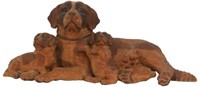 Figural Carved St. Bernard and Puppies