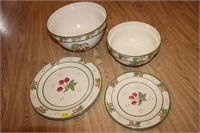 4 CHERRY DESIGN DISHES 9" AND 12" PLATES, 8 1/2"