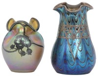 2 Loetz Silver Overlay Art Glass Vases