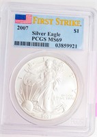 Coin 2007 Silver Eagle PCGS MS69 Certified 1st Str