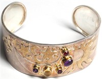 Sterling Silver, Semiprecious Stone & Vermeil Cuff