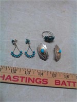Turquoise earrings and ring