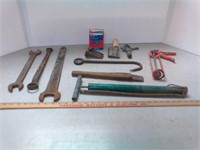 Vintage wenches, tire pump, deck screws +more