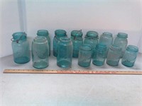 13 Blue Ball and Atlas canning jars