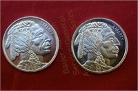 (2) Troy oz. Silver Rounds Buffalo/Indian