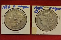 (2) Morgan Silver Dollars - 1882o, 1885o