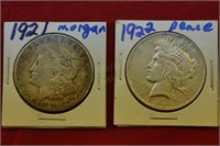 (2) Silver Dollars - 1921 Morgan, 1922 Peace